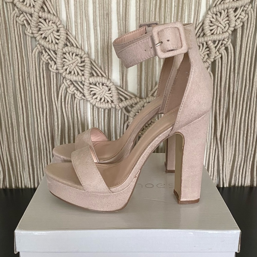 Block heels sandals summer platform beige cream light dusty pink EU38 US 7.5